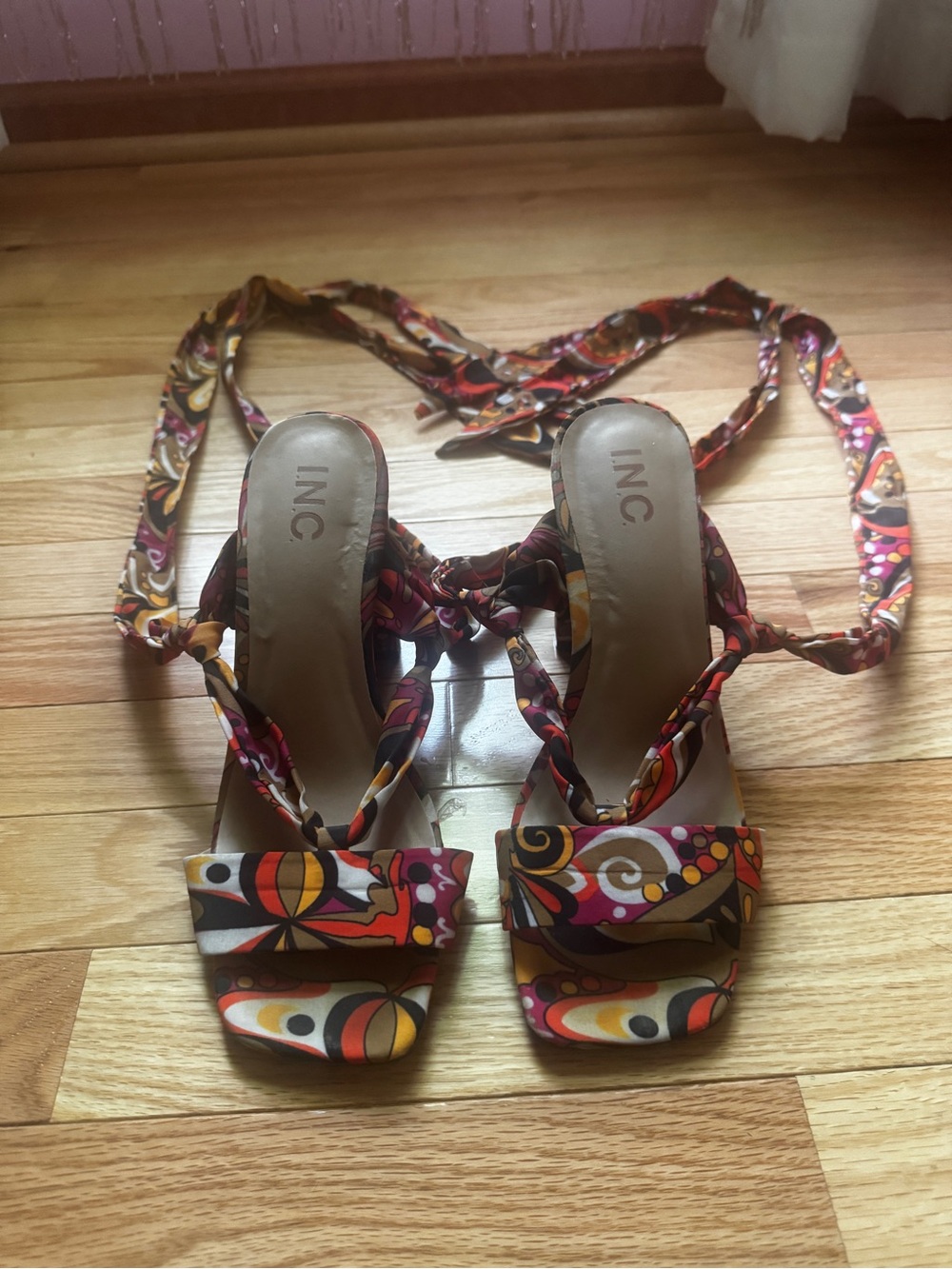 INC International Concepts Multicolor Patterned Wrap Heels